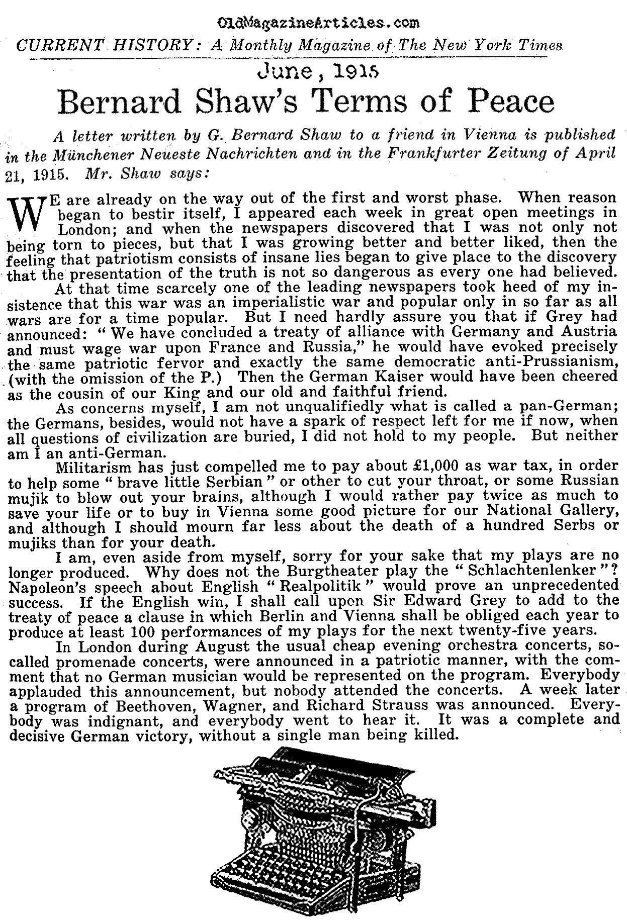 George Bernard Shaw: An Anti-Militarist on the British Home Front (NY Times, 1915)